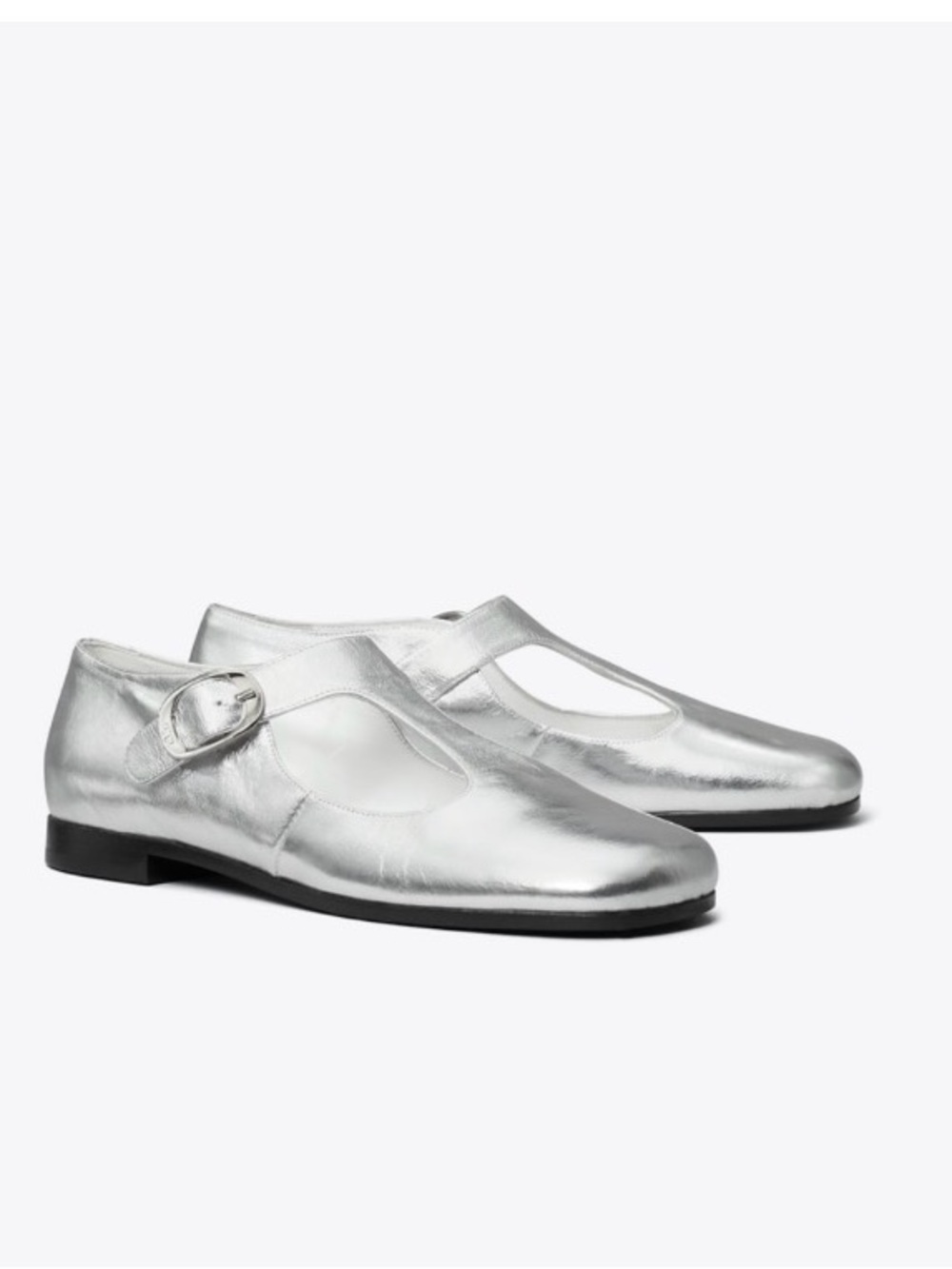 Tory Burch Silver Mary Jane Flats with Buckle Detail